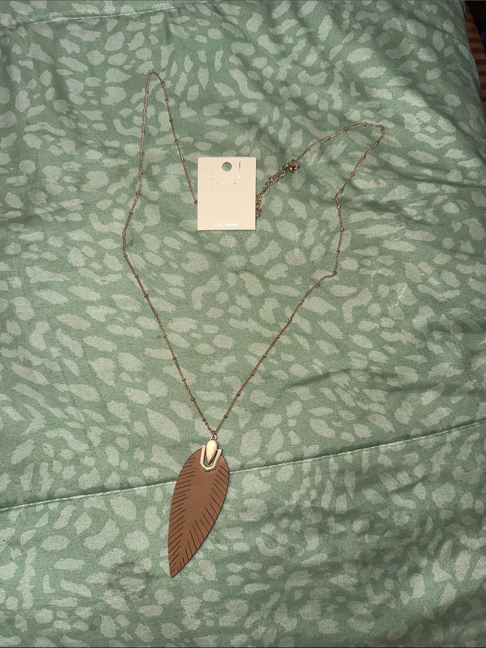 Gold-Tone Chain Necklace with Brown Leaf Pendant by Unknown Brand